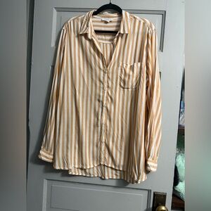 Beach Lunch Lounge striped button down collared top size XL 100% viscose orange